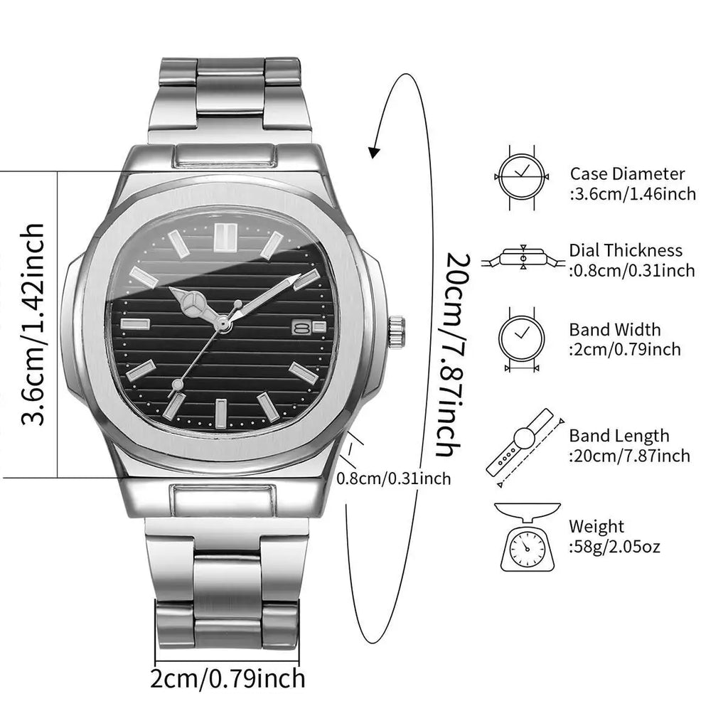 Luxury Men Business Watches Fashion Square Dial Stainless Steel Strap