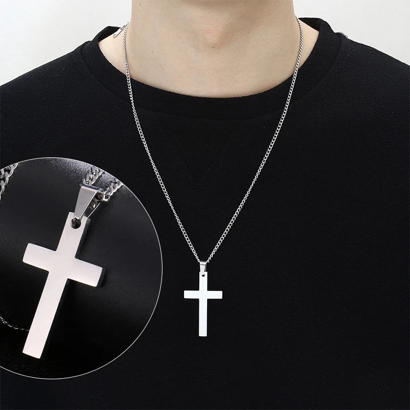Fashion Stainless Steel Cross Pendant Necklace For Women Men Link