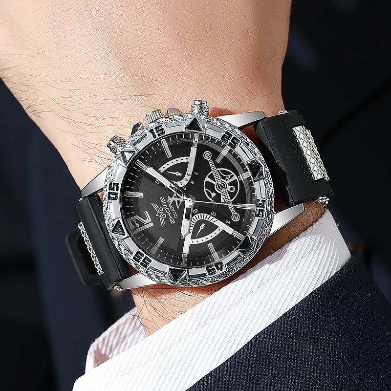 4PCS Fashion Arabic Dial Men Business Quartz Watch CasuSilicone Strap