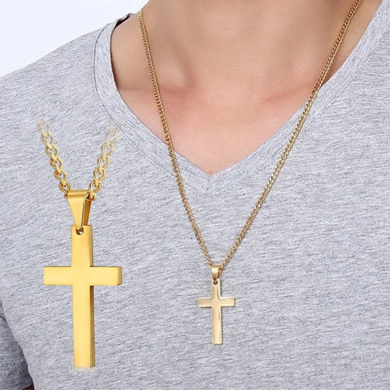 Fashion Stainless Steel Cross Pendant Necklace For Women Men Link