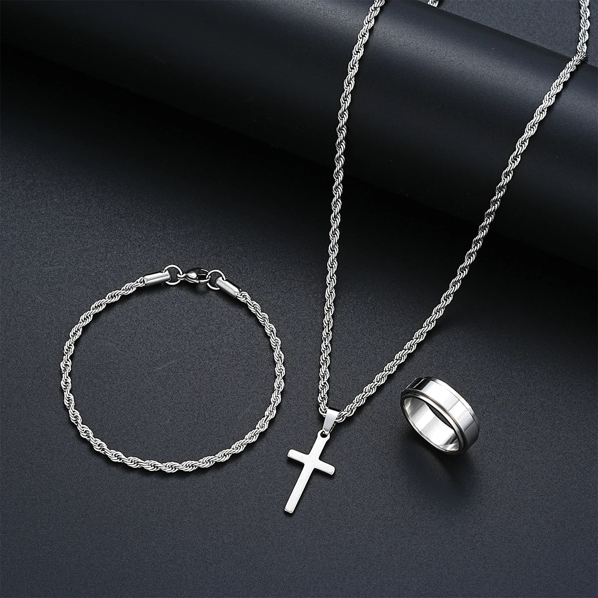 Stainless Steel Simple Jewelry Set For Men Women Fashion Silver Color