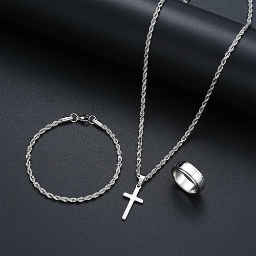 Stainless Steel Simple Jewelry Set For Men Women Fashion Silver Color