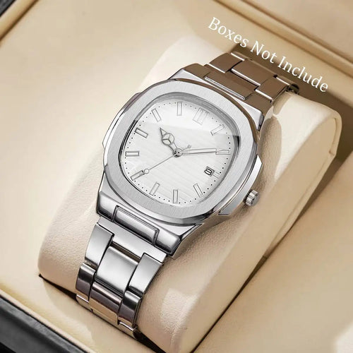 Luxury Men Business Watches Fashion Square Dial Stainless Steel Strap