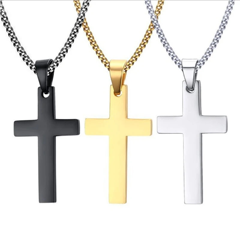 Fashion Stainless Steel Cross Pendant Necklace For Women Men Link