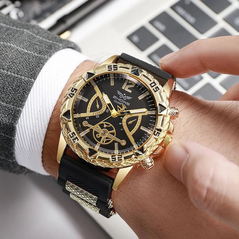 4PCS Fashion Arabic Dial Men Business Quartz Watch CasuSilicone Strap