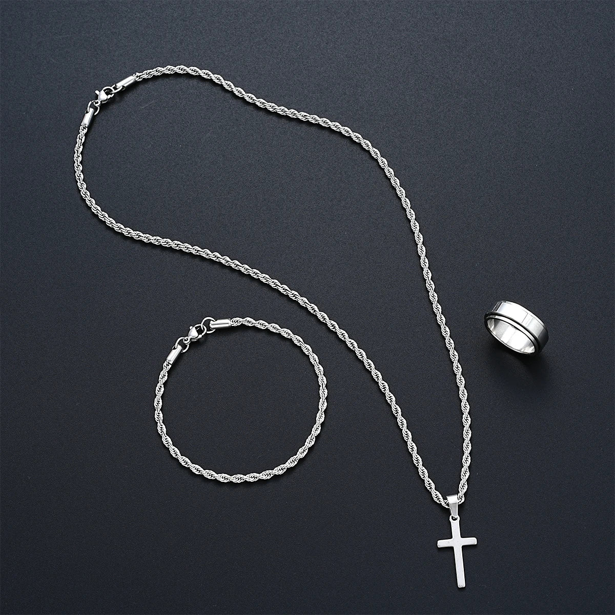 Stainless Steel Simple Jewelry Set For Men Women Fashion Silver Color