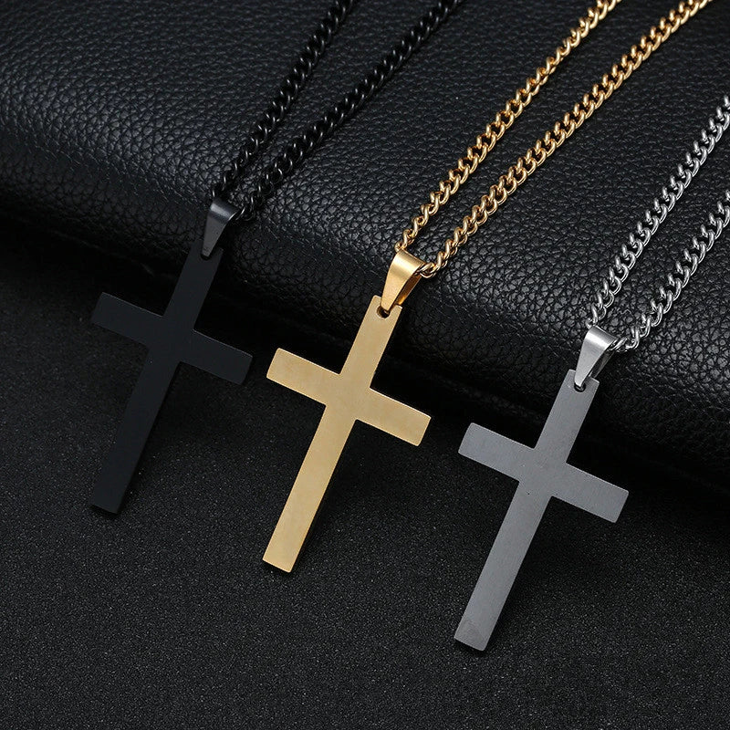Fashion Stainless Steel Cross Pendant Necklace For Women Men Link
