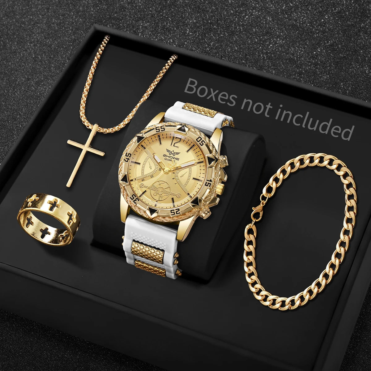4PCS Fashion Arabic Dial Men Business Quartz Watch CasuSilicone Strap