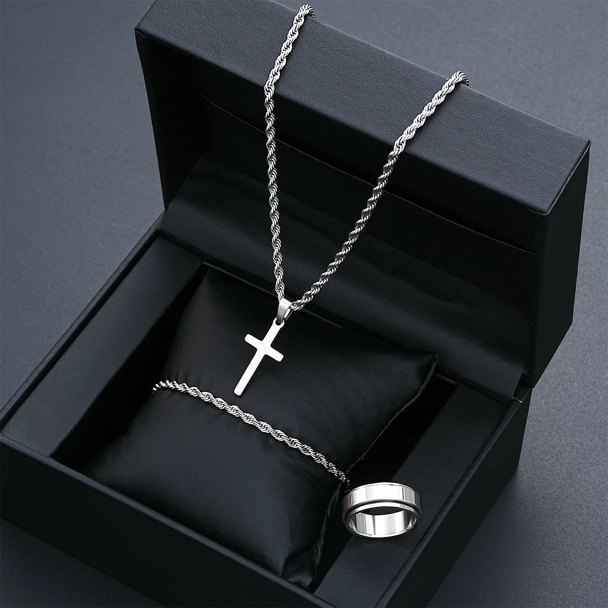 Stainless Steel Simple Jewelry Set For Men Women Fashion Silver Color