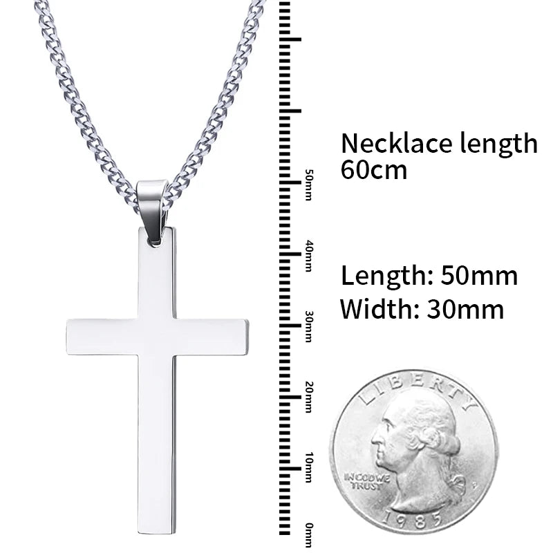 Fashion Stainless Steel Cross Pendant Necklace For Women Men Link