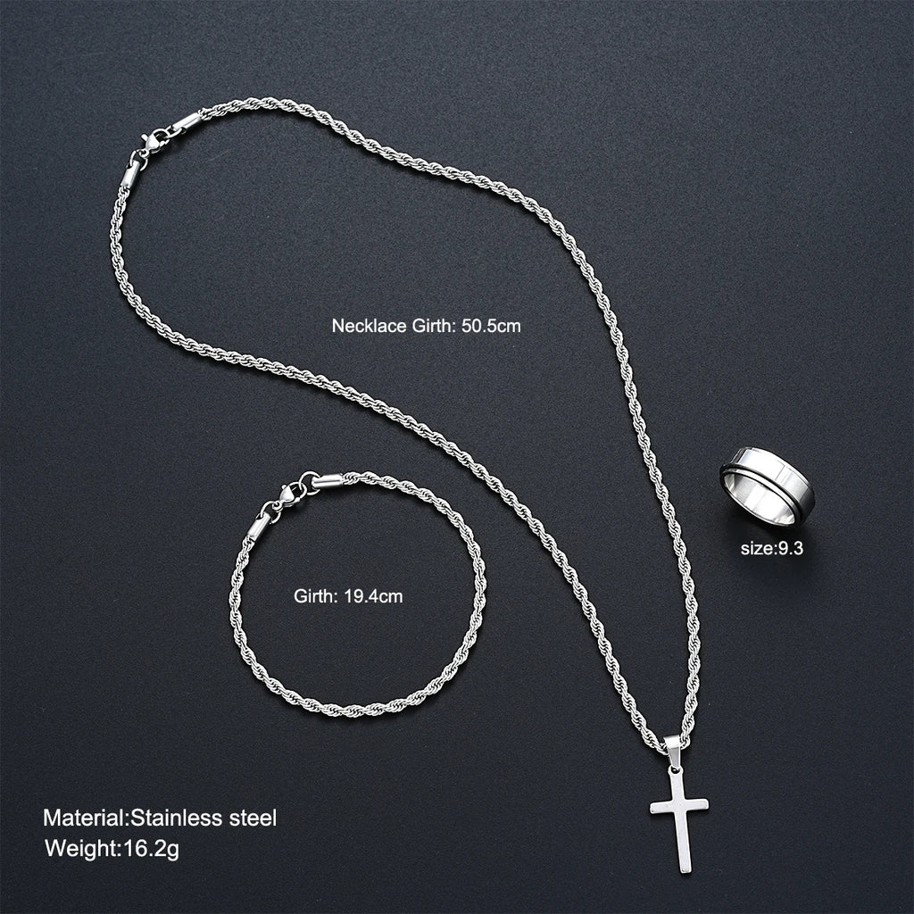 Stainless Steel Simple Jewelry Set For Men Women Fashion Silver Color