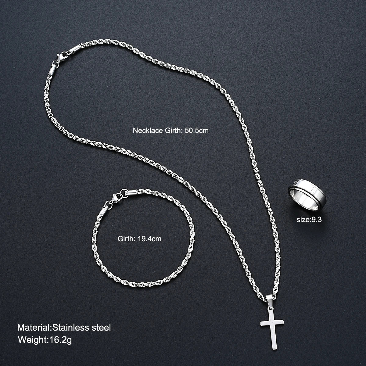 Stainless Steel Simple Jewelry Set For Men Women Fashion Silver Color