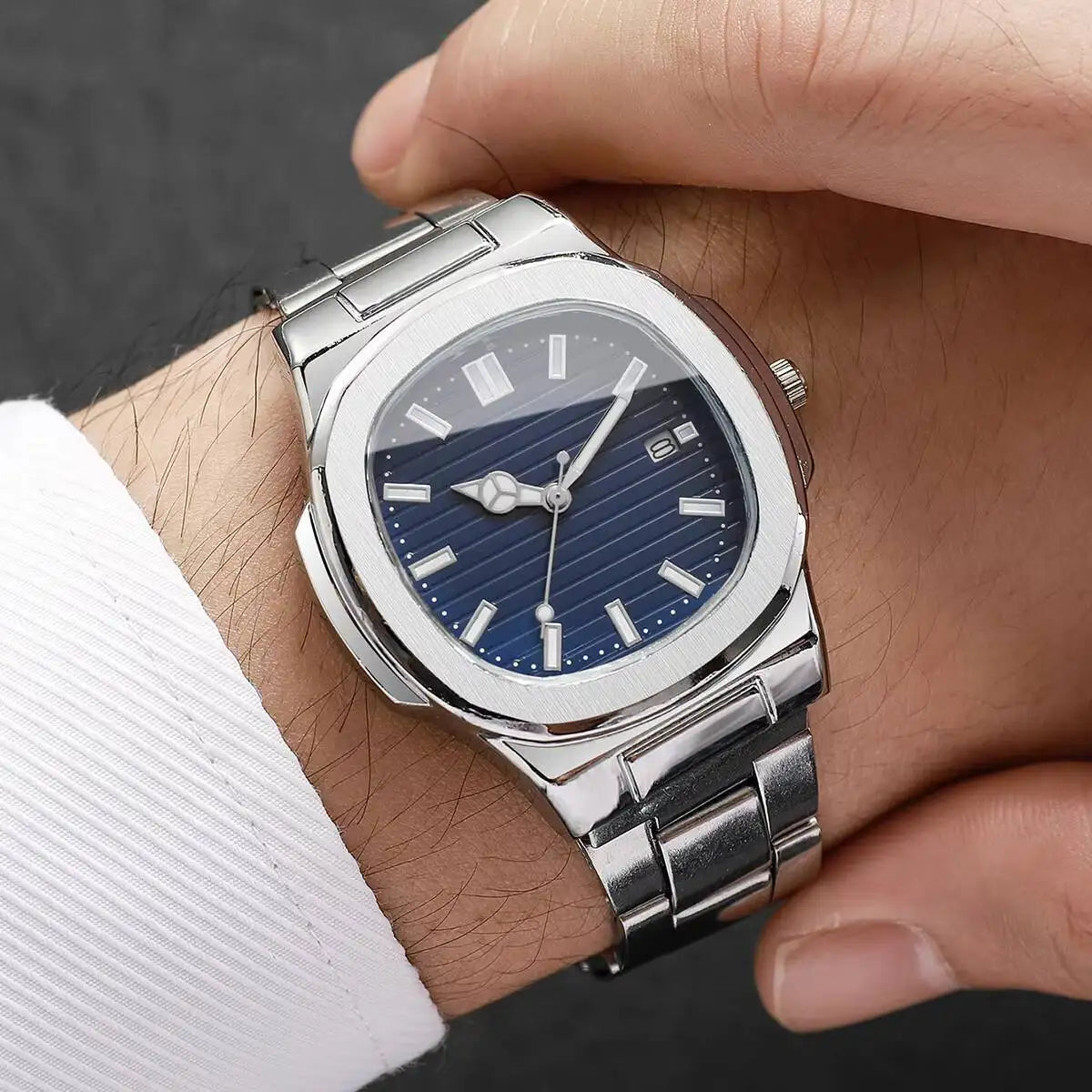 Luxury Men Business Watches Fashion Square Dial Stainless Steel Strap