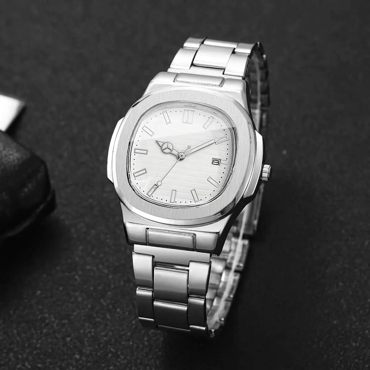 Luxury Men Business Watches Fashion Square Dial Stainless Steel Strap