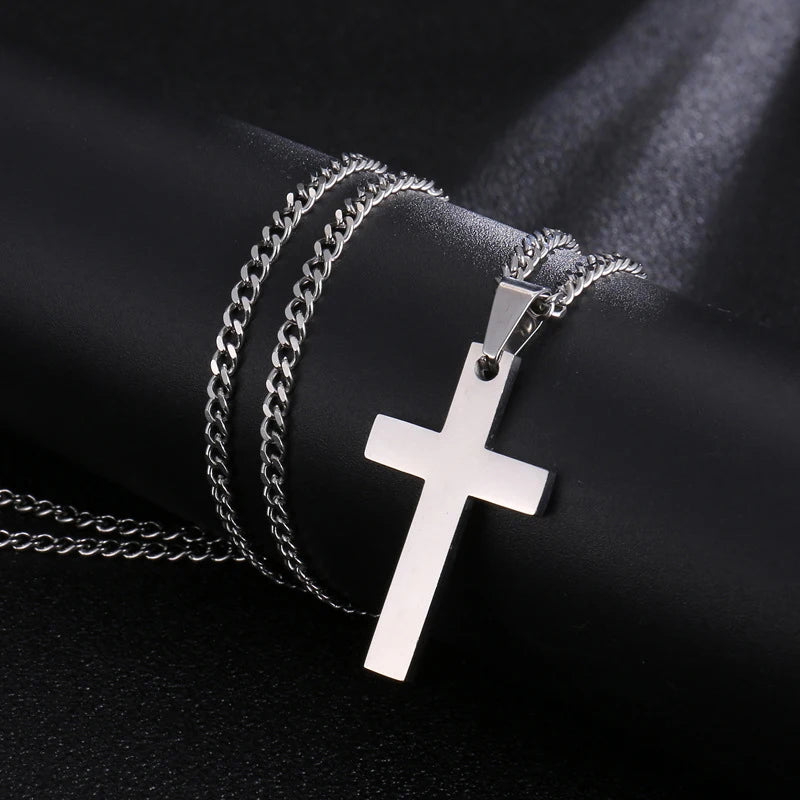 Fashion Stainless Steel Cross Pendant Necklace For Women Men Link
