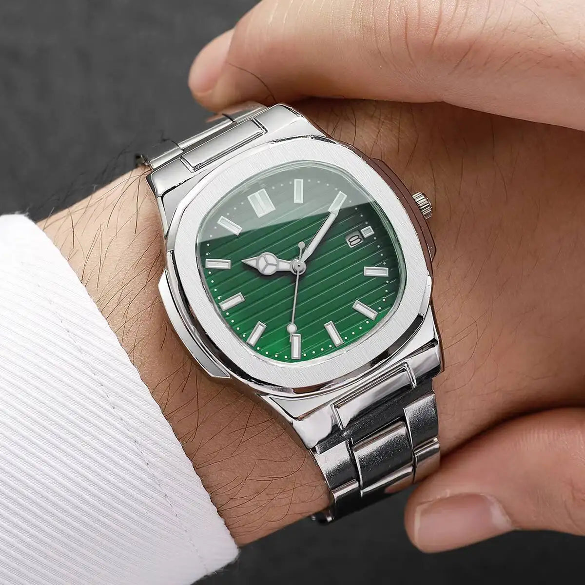 Luxury Men Business Watches Fashion Square Dial Stainless Steel Strap