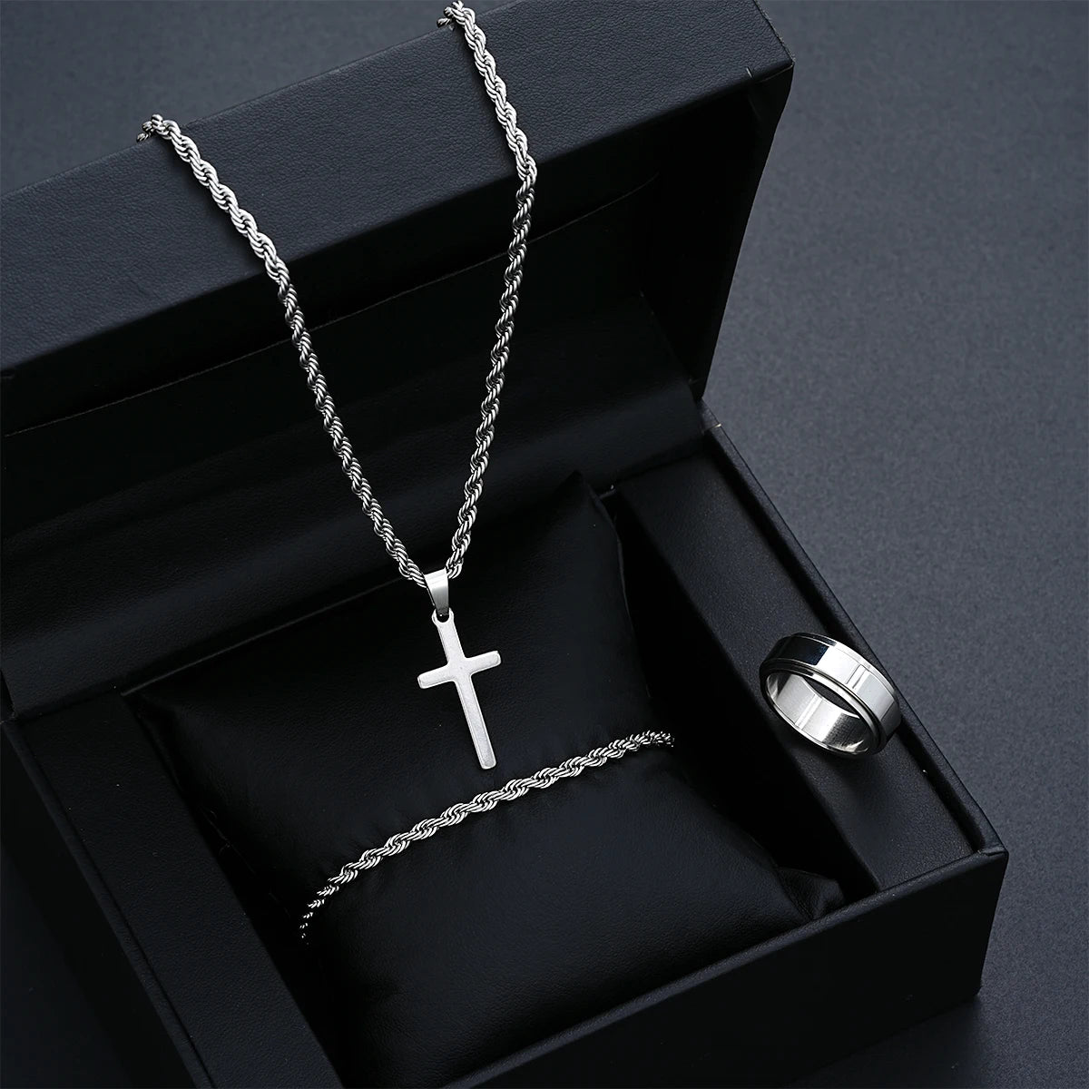 Stainless Steel Simple Jewelry Set For Men Women Fashion Silver Color
