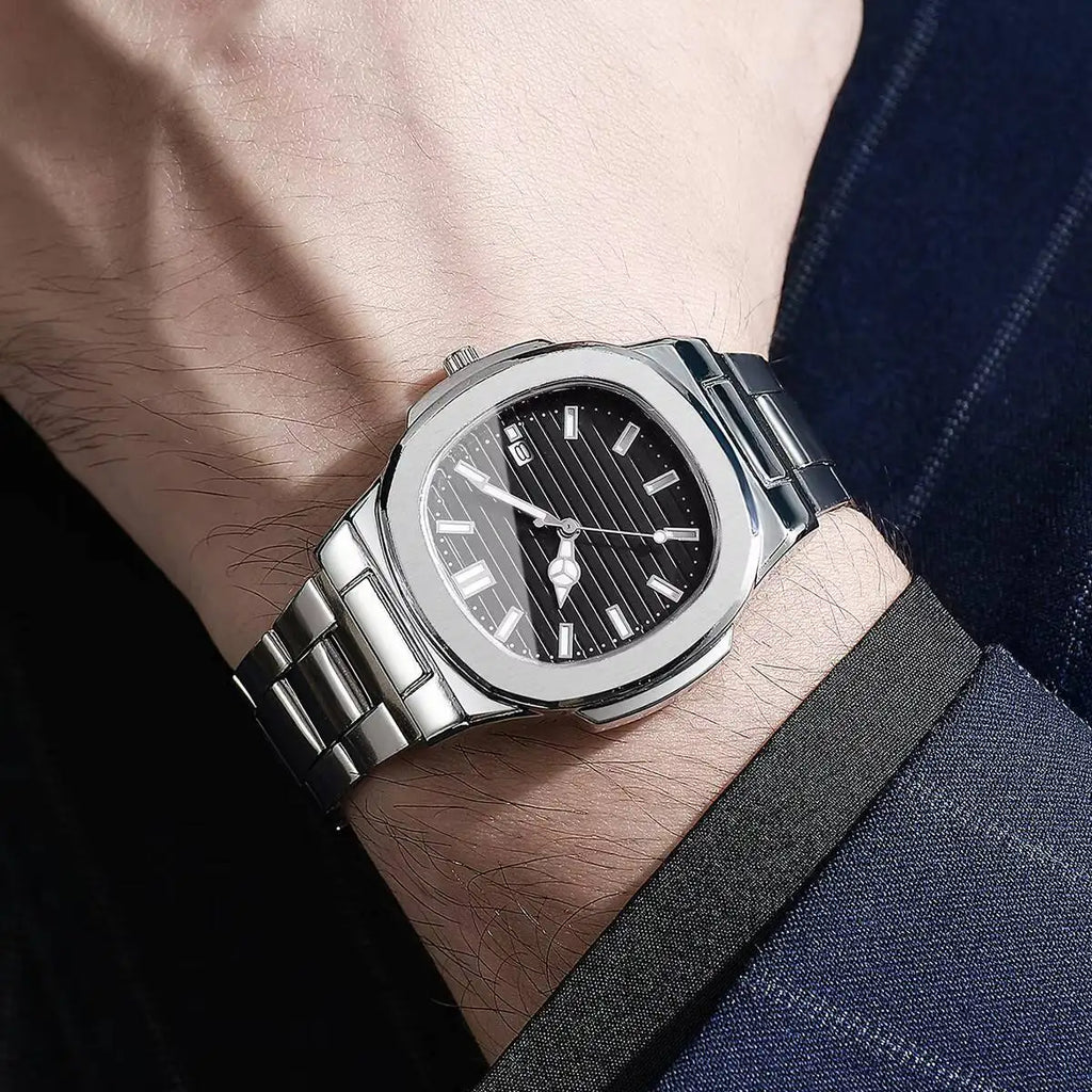 Luxury Men Business Watches Fashion Square Dial Stainless Steel Strap